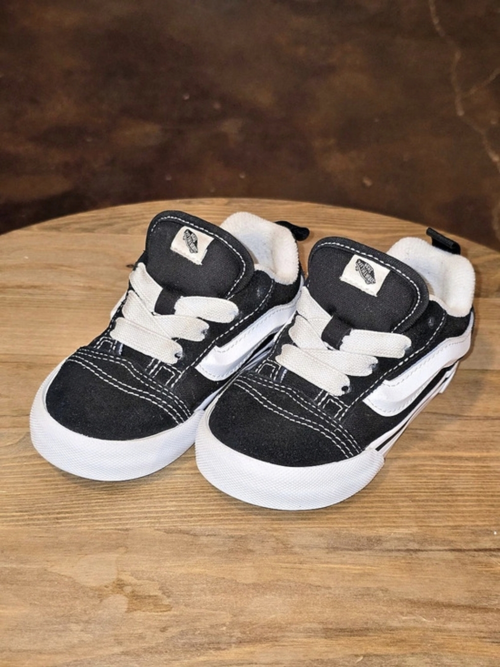 VANS Knu Skool Toddler Shoes Black White Size 7 Classic Skate Sneakers